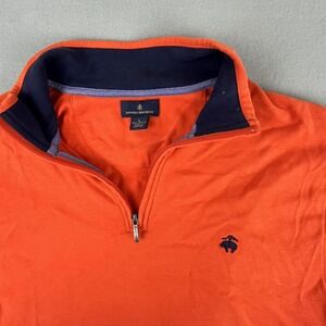 Brooks Brothers Sweater Mens Large Orange Cotton Quarter Zip Mock Neck Pullover
